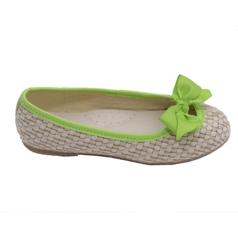 L'Amour Little Big Kids Girls Lime Faux Straw Bow Fashion Flats 11-4 Kids - SophiasStyle.com